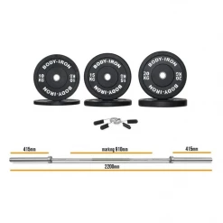 Body Iron 110kg Olympic Barbell & Bumper Plate Set Weights, Barbells & Dumbbells