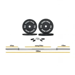 Body Iron 70kg Olympic Barbell & Bumper Plate Set