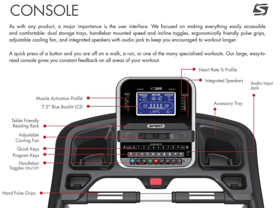 Spirit Treadmill SXT385 Cardio 9 Spirit Treadmill SXT385 Cardio